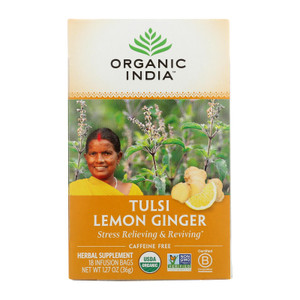 Organic India Tulsi Tea Lemon Ginger - 18 Tea Bags - Case Of 6 Organic India Tulsi Tea Lemon Ginger - 18 Tea Bags - Case Of 6