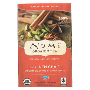 Numi Golden Chai Spiced Assam Black Tea - 18 Tea Bags - Case Of 6 - J C Herbal Products