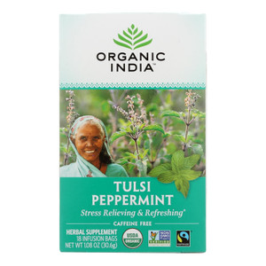 Organic India Organic Tulsi Tea - Peppermint - 18 Tea Bags - Case Of 10 - J C Herbal Products