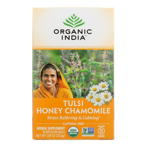 Organic India Tulsi Tea Honey Chamomile - 18 Tea Bags - Case Of 6 - J C Herbal Products