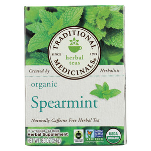 Traditional Medicinals Organic Spearmint Herbal Tea - 16 Tea Bags - Case Of 6 Traditional Medicinals Organic Spearmint Herbal Tea - 16 Tea Bags - Case Of 6