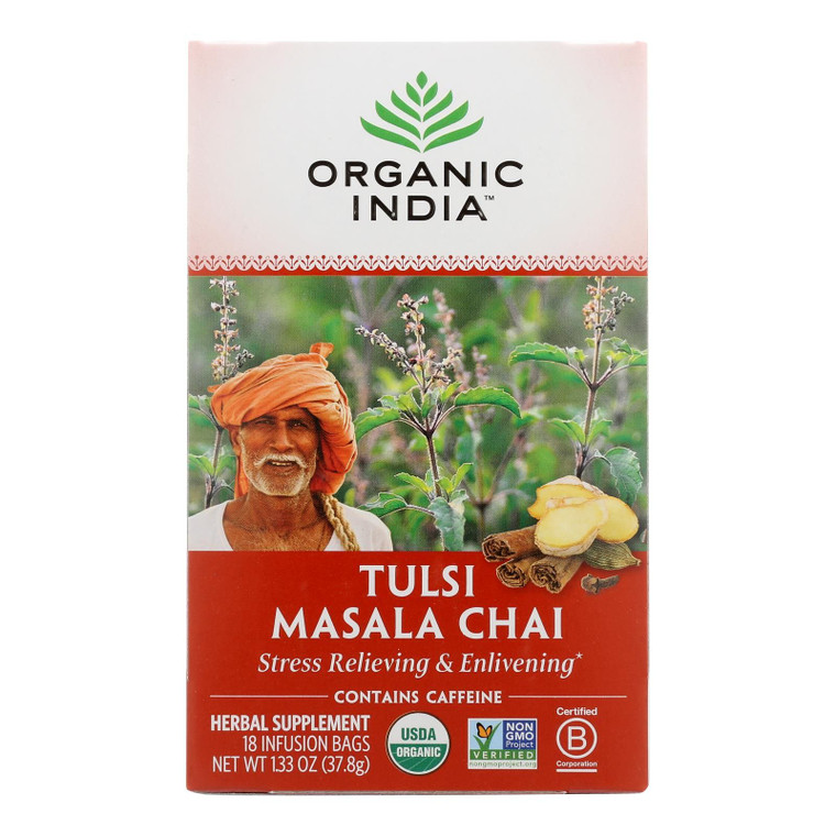 Organic India Tulsi Tea Chai Masala - 18 Tea Bags - Case Of 6 - J C Herbal Products