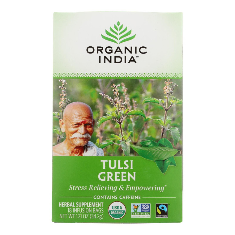 Organic India Tulsi Tea Green Tea - 18 Tea Bags - Case Of 6 - J C Herbal Products