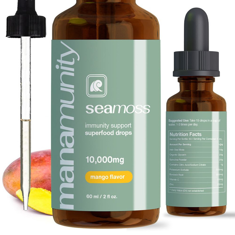 Sea Moss Liquid Drops 10,000 mg Organic Irish Sea Moss Gel with 350 mg Burdock Root Supplement & 20,000 mg Spirulina Immune Support, Joint & Thyroid Support - Vegan - J C Herbal Products