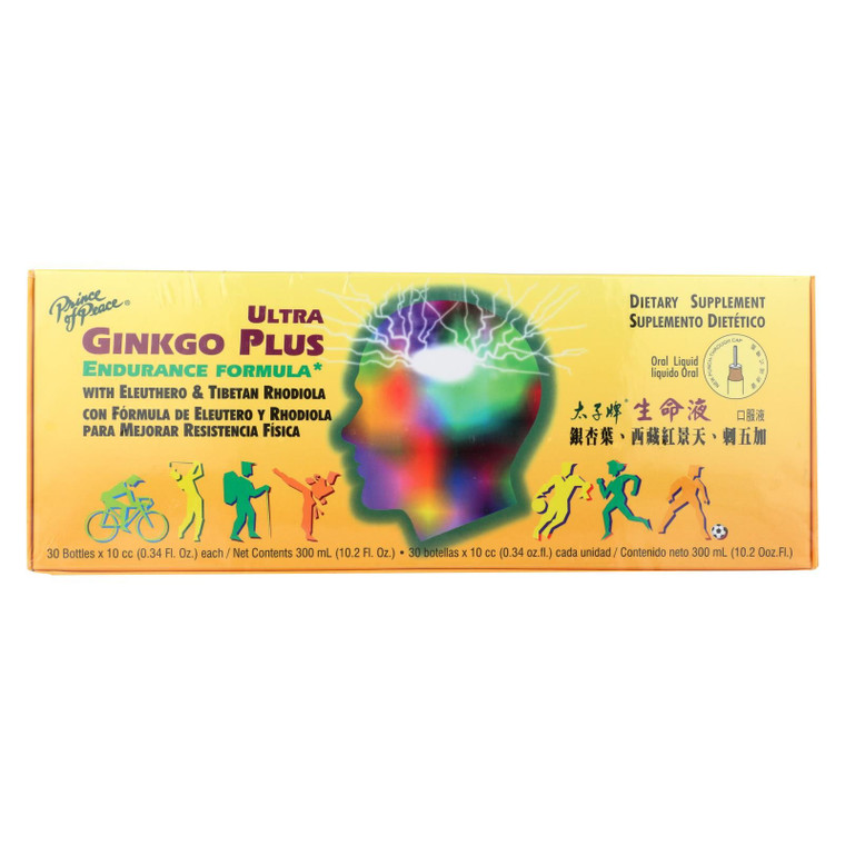 Prince Of Peace Ultra Gingko Plus Endurance Formula - With Eleuthero And Rhodiola - 10 Cc - 30 Vials - J C Herbal Products