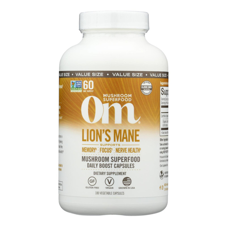Om - Mush Sprfd Lions Mane - 1 Each-180 Ct - J C Herbal Products