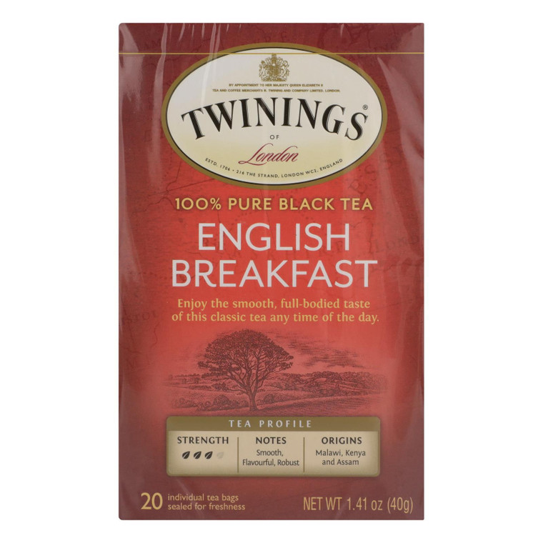 Twinings Tea English Breakfast Tea - Black Tea - Case Of 6 - 20 Bags - J C Herbal Products