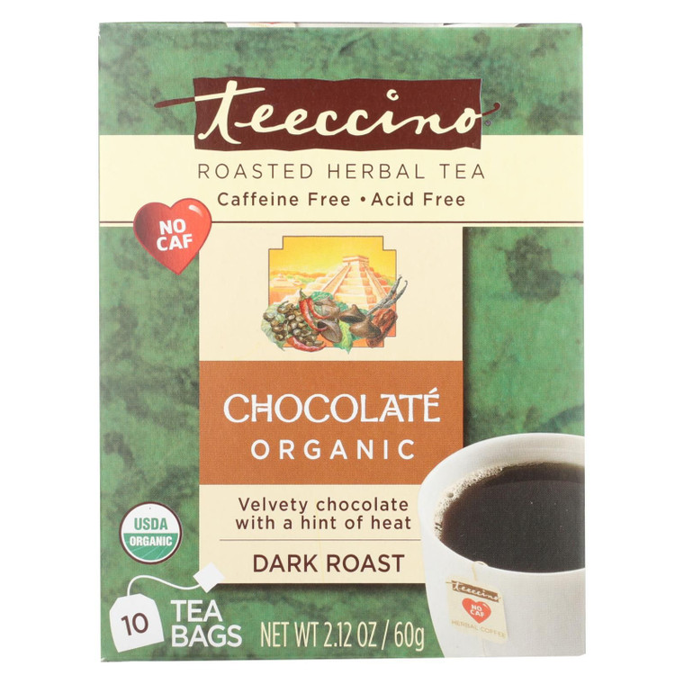 Teeccino Herbal Coffee Chocolate Dark Roast - 10 Tea Bags - Case Of 6 - J C Herbal Products