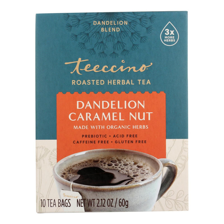 Teeccino Organic Herbal Coffee - Dandelion Caramel Nut - 10 Bags - Case Of 6 - J C Herbal Products