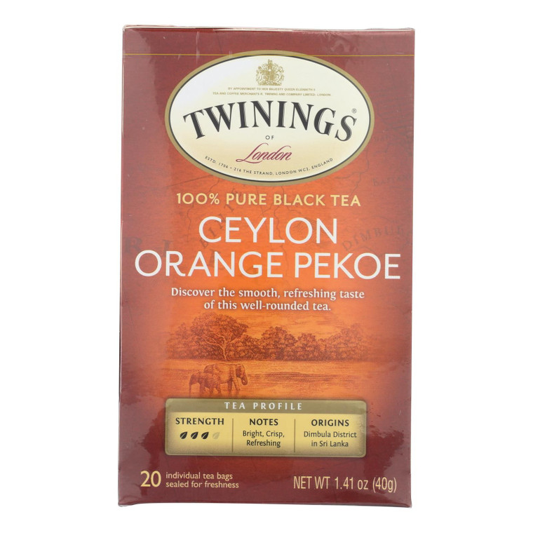 Twinings Tea Black Tea - Ceylon Orange Pekoe - Case Of 6 - 20 Bags - J C Herbal Products