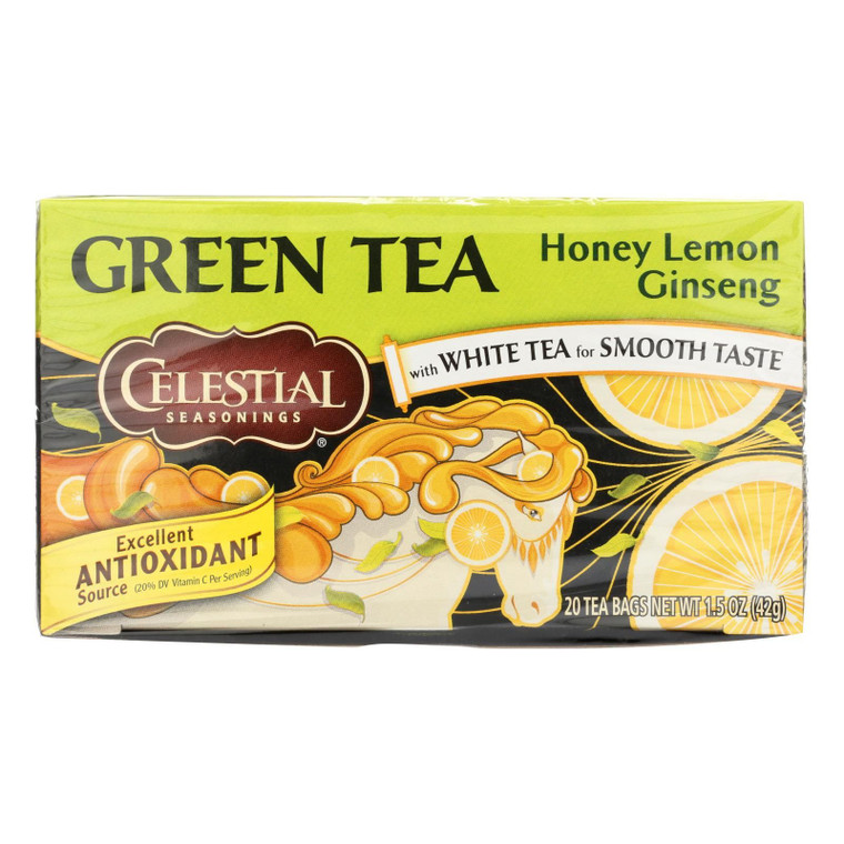 Celestial Seasonings Green Tea Honey Lemon Ginseng With White Tea - 20 Tea Bags - Case Of 6 - J C Herbal Products