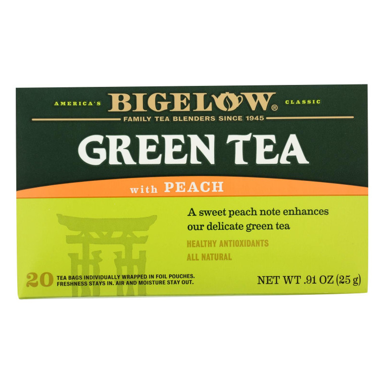Bigelow Tea Green Tea - With Peach - Case Of 6 - 20 Bag - J C Herbal Products