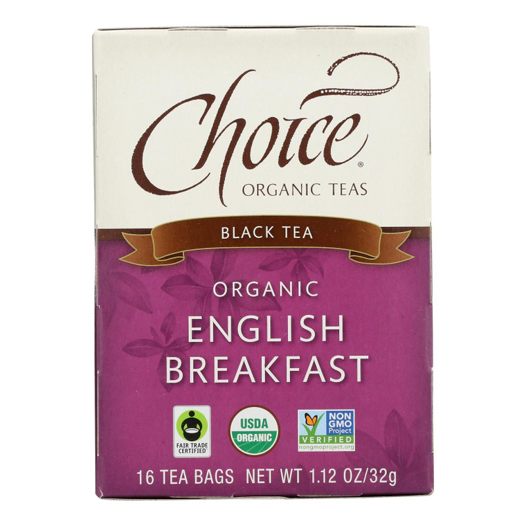 Choice Organic Teas English Breakfast Tea - 16 Tea Bags - Case Of 6 - J C Herbal Products