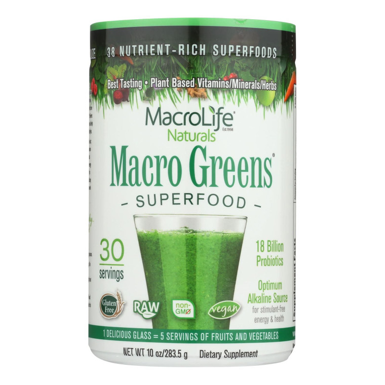 Macrolife Naturals Macro Greens - 10 Oz - J C Herbal Products
