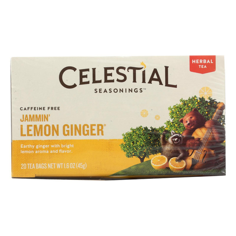 Celestial Seasonings Herbal Tea - Jammin' Lemon Ginger - Caffeine Free - Case Of 6 - 20 Bags - J C Herbal Products