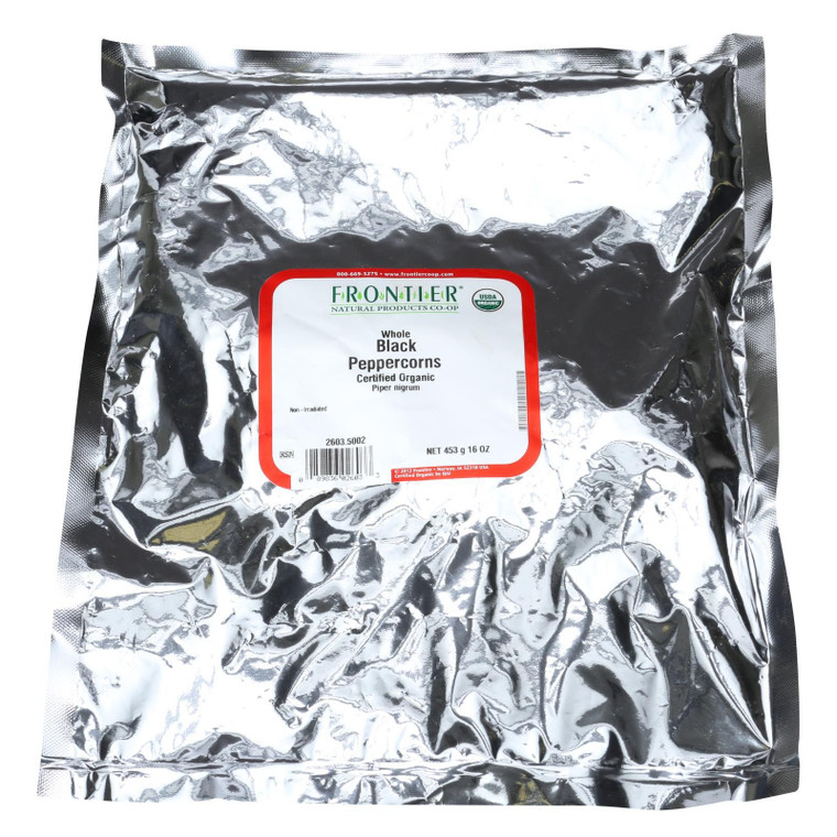 Frontier Herb Peppercorns Organic Whole Black - Single Bulk Item - 1lb - J C Herbal Products