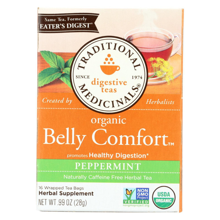 Traditional Medicinals Belly Comfort Peppermint - Caffeine Free - Case Of 6 - 16 Bags - J C Herbal Products