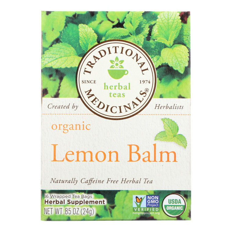 Traditional Medicinals Organic Herbal Tea - Lemon Balm Lemon Bal Og2 - Case Of 6 - 16 Bags - J C Herbal Products