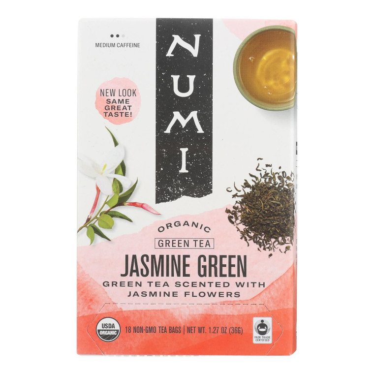 Numi Organic Jasmine Green Tea - 18 Tea Bags - Case Of 6 - J C Herbal Products