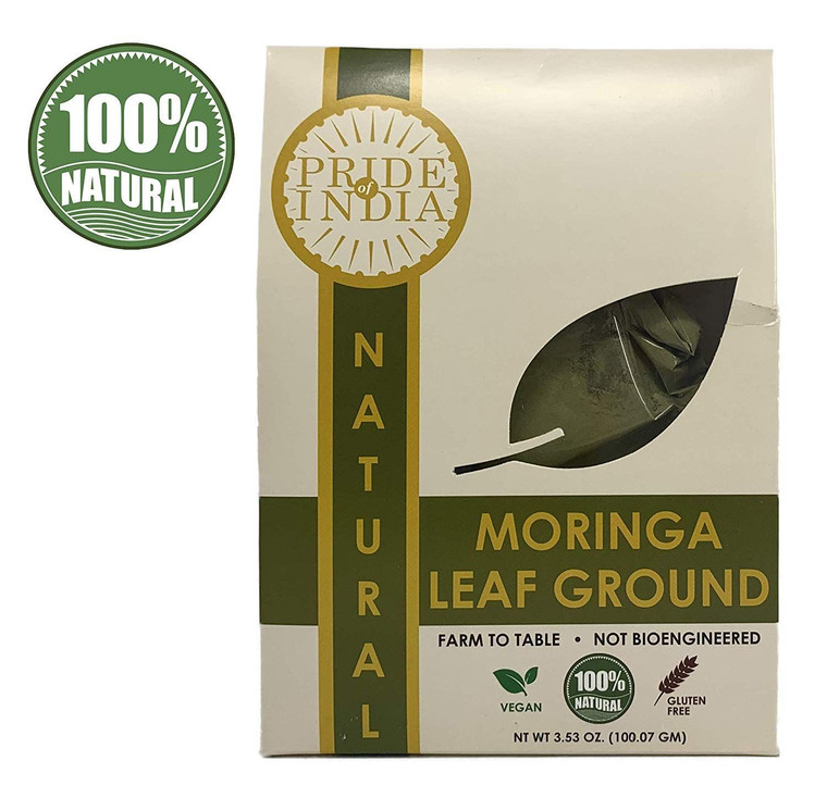 Pride Of India - Premium Grade Pure & Raw Sun-dried Moringa Leaf Ground, (3.53oz - 100gm) - J C Herbal Products