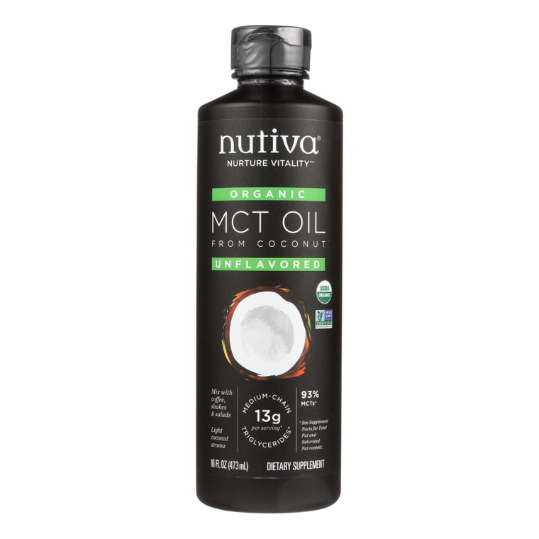 Nutiva 100% Organic Mct Oil - From Coconut - Unflavored - 16 Fl Oz - J C Herbal Products