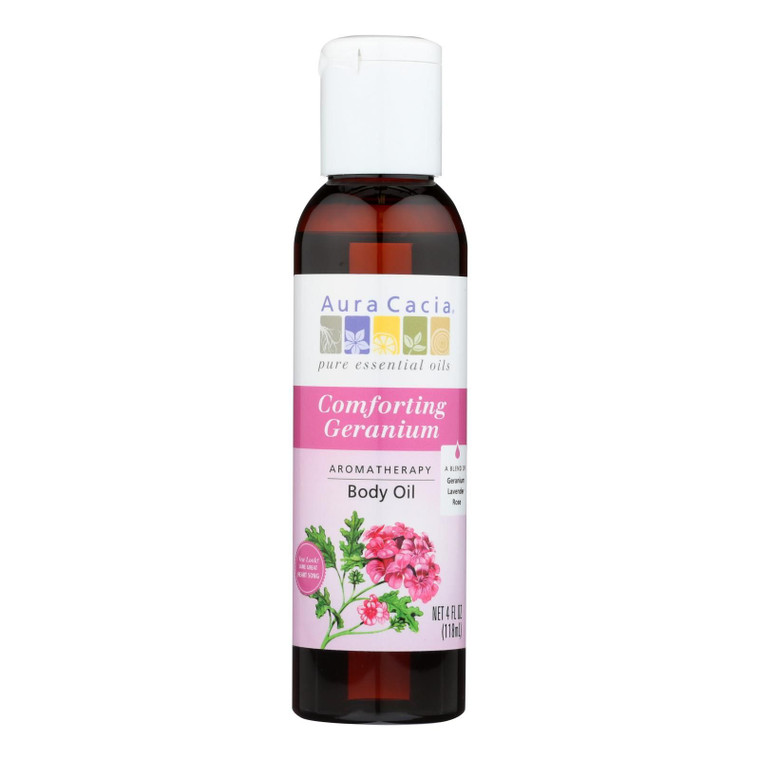 Aura Cacia - Aromatherapy Body Oil Comforting Geranium - 4 Fl Oz - J C Herbal Products