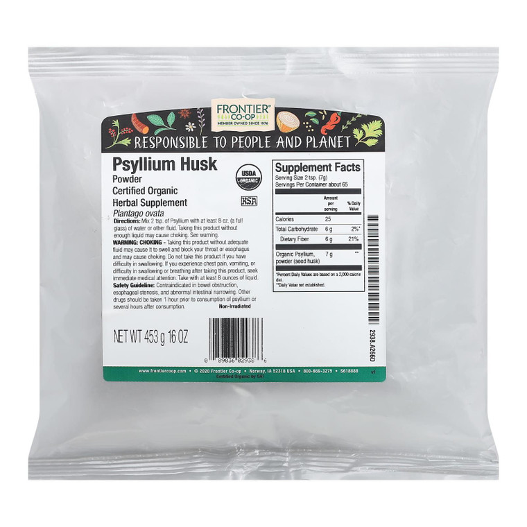Frontier Herb Organic Psyllium Seed Husk Powder - Single Bulk Item - 1lb - J C Herbal Products