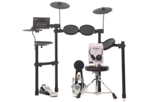 Yamaha DTX452K Plus Electronic Drum Kit, front view of the full kit on its four-leg rack with module, kick pad and pedals