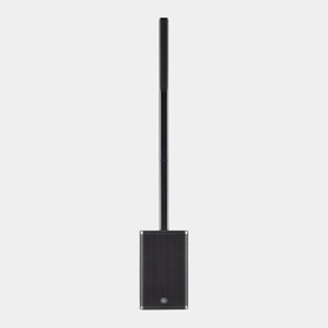 Yamaha StagePas 1K mkII portable column PA system in Black, front view showing the line array column on the 12-inch powered subwoofer