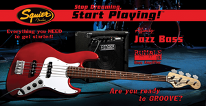 SQUIER STOP DREAMING, START PLAYING! SET: AFFINITY JAZZ BASS WITH RUMBLE 15 AMP Guitar World AUSTRALIA