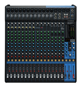 Yamaha MG20XU 20-channel analogue mixer with digital effects and USB, front view of the control surface