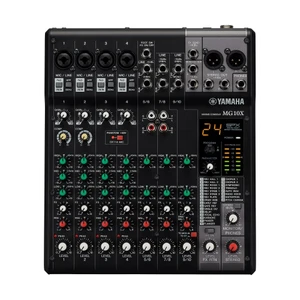 Yamaha MG10XU 10-channel analogue mixer with digital effects and USB, front view of the control surface