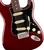 Rosewood fingerboard of the Fender American Professional Stratocaster in Oxblood, fingerboard close-up with white dot inlays