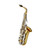 Yamaha YAS26 student alto saxophone in gold lacquer with nickel-plated keys, front view