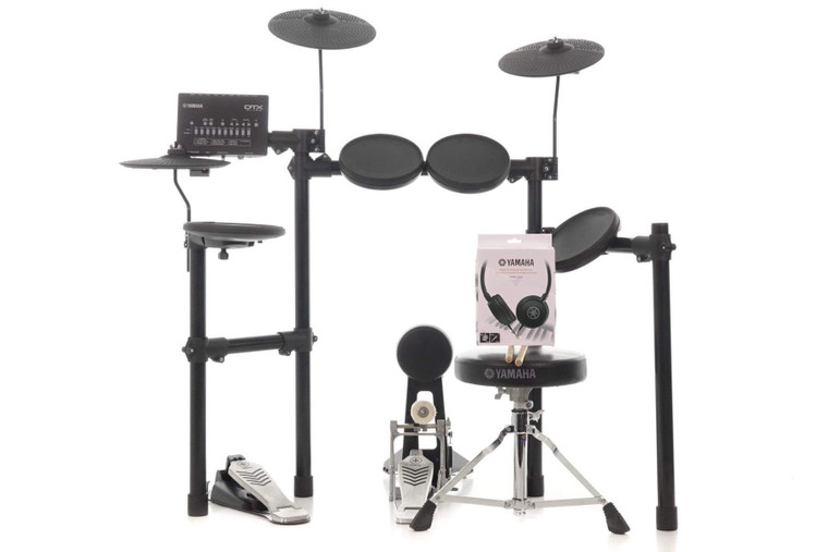 Yamaha DTX452K Plus Electronic Drum Kit, front view of the full kit on its four-leg rack with module, kick pad and pedals
