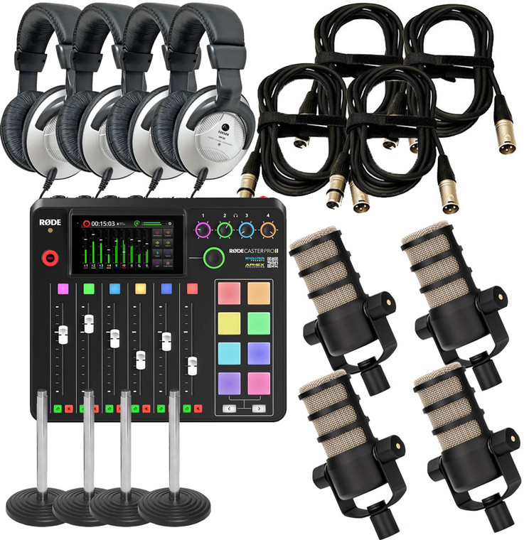 Rode RodeCaster Pro II Pack 4 - 4x PodMic, 4x Headphones, 4x DS1 & 4x XLR Cables
