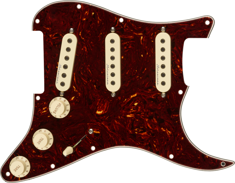 Fender Pre-Wired Strat Pickguard, Hot Noiseless SSS, Tortoise Shell 11 Hole PG