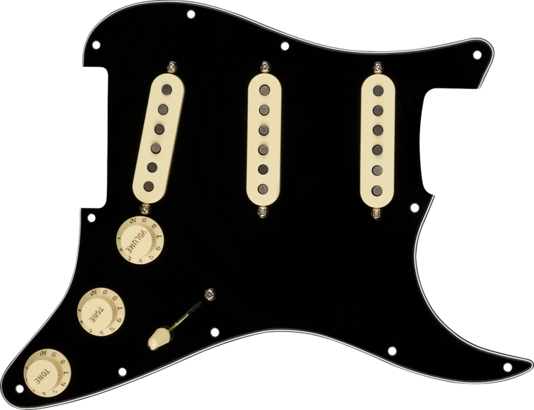 Fender Pre-Wired Strat Pickguard, Custom Shop Texas Special SSS, Black 11 Hole PG