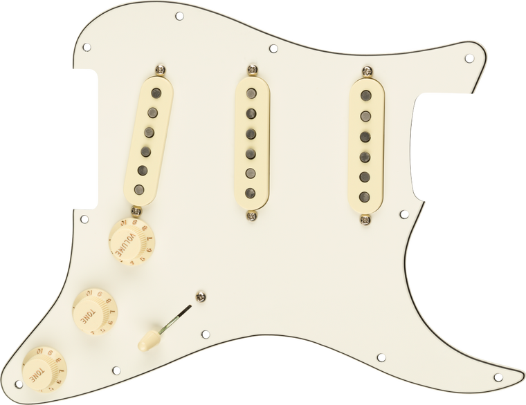 Fender Pre-Wired Strat Pickguard, Custom Shop Custom '69 SSS, Parchment 11 Hole PG