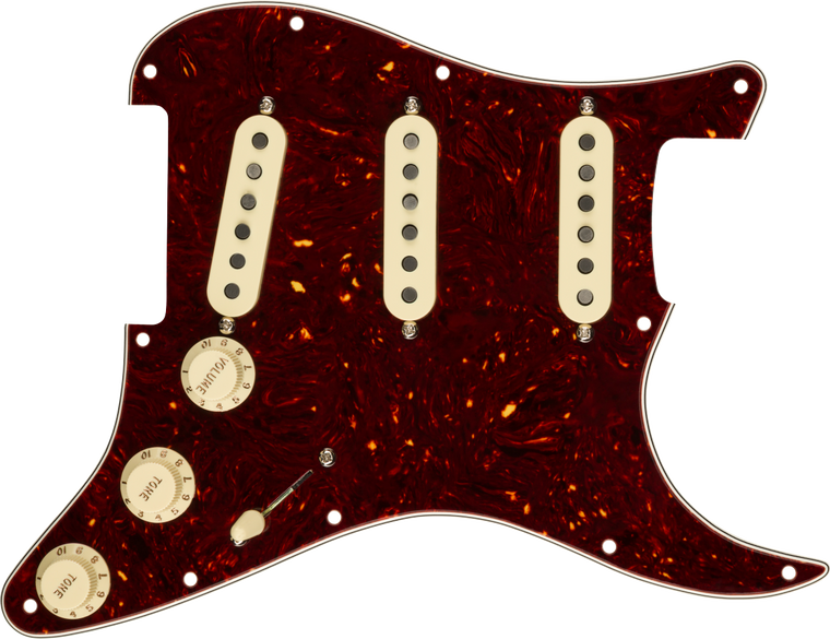 Fender Pre-Wired Strat Pickguard, Custom Shop Custom '69 SSS, Tortoise Shell 11 Hole PG