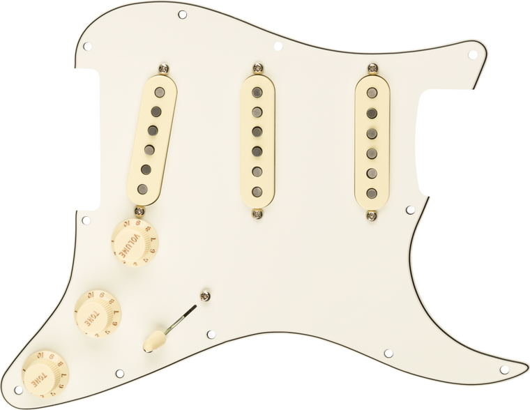 Fender Pre-Wired Strat Pickguard, Custom Shop Fat 50's SSS, Parchment 11 Hole PG