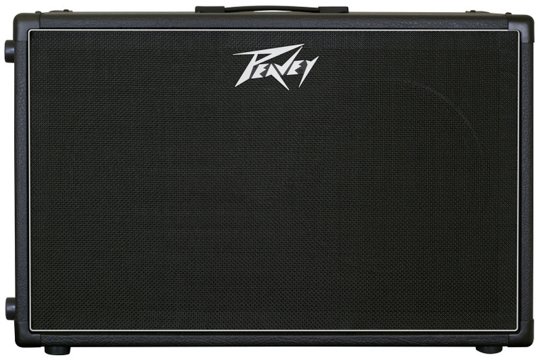 Peavey 6505 Series 212-6 2x12 guitar speaker cabinet, front view with black grille and white piping