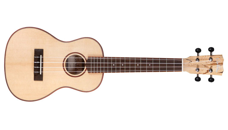 Cordoba 24C concert ukulele, full front view with solid spruce top and padauk binding