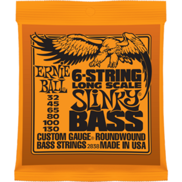 ERNIE BALL 2838 NICKEL WOUND 6 STRING ELECTRIC BASS STRINGS, LONG SCALE SLINKY (32 - 130)