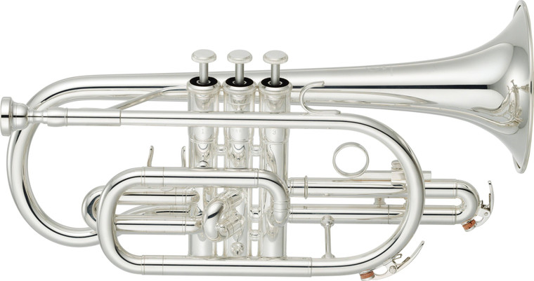 Yamaha YCR-2310SIII Student Cornet - Silver, silver-plated American-style cornet, front view