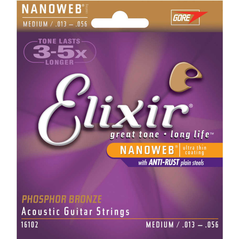 Elixir, Nanoweb, PB, 13-56, Medium, Acoustic, Guitar, Strings