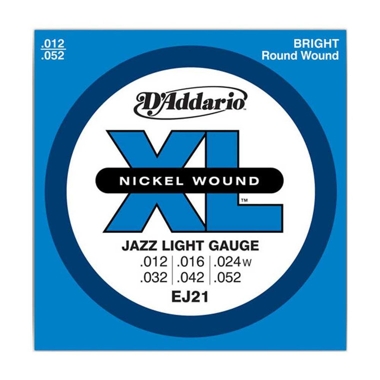 D'Addario, DAEJ21, 12-52, Nickel, Wound, Jazz, Light, Electric, Guitar, Strings