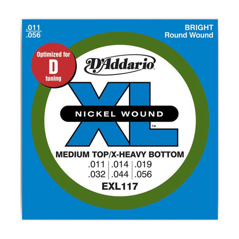 D'Addario, EXL117, 11-56, Nickel, Wound, Medium, Top/Extra-Heavy, Bottom, Electric, Guitar, Strings