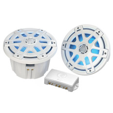 Poly-Planar MA-OC8 8" Round Waterproof Blue LED Lit Speaker - White