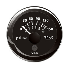 VDO Marine 2-1/16" (52mm) ViewLine Oil Pressure Indicator (8-16V) 0 to 150 PSI - Black Dial & Round Bezel